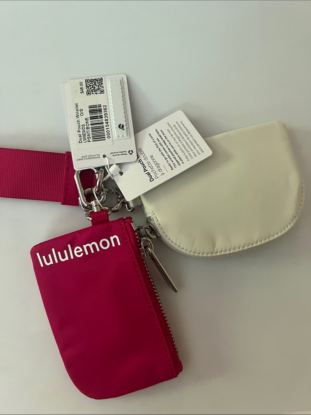 Lululemon Passionate Pink & Bone Dual Pouch Wristlet NWT
